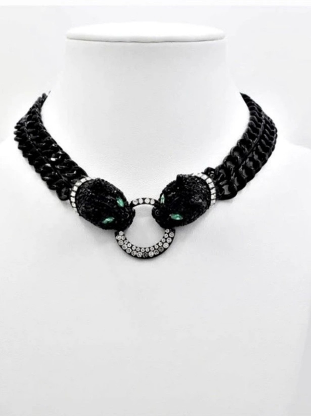 Betsey Johnson Black Panther Statement Collar Necklace Black & Silver